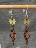 Wood Cat Flower Earrings