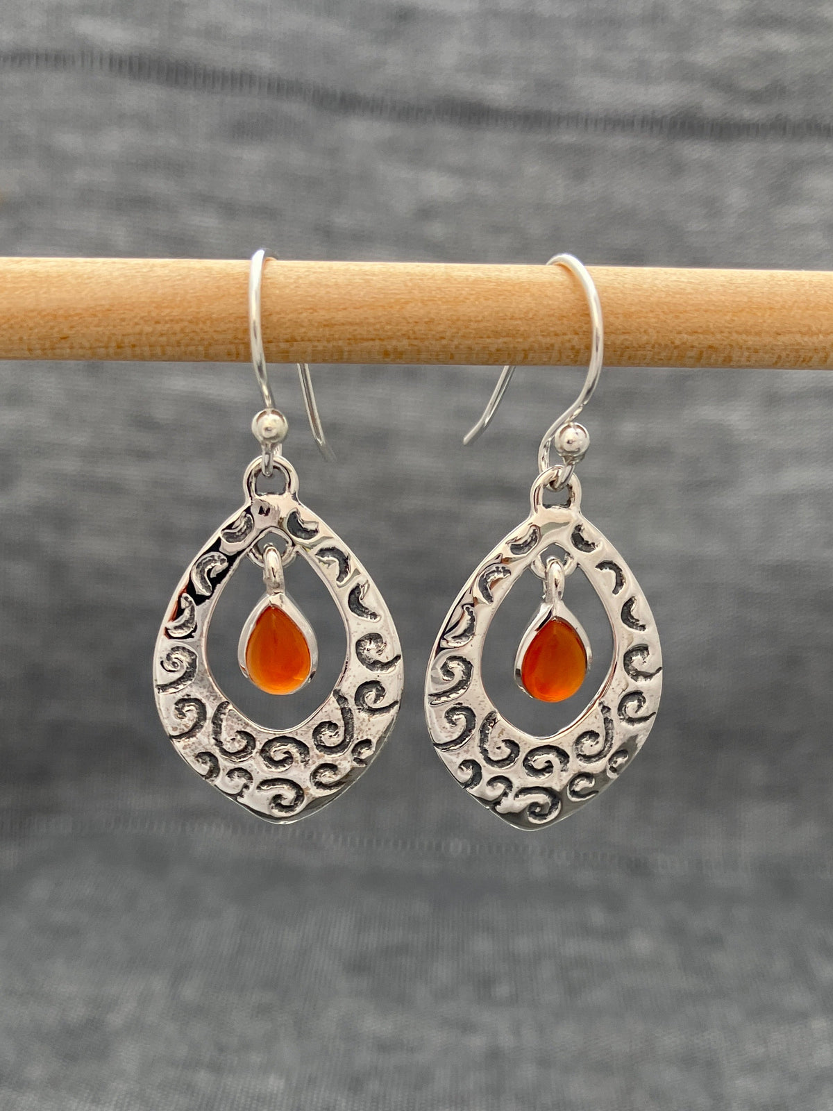 Carnelian Curly Frame Earring