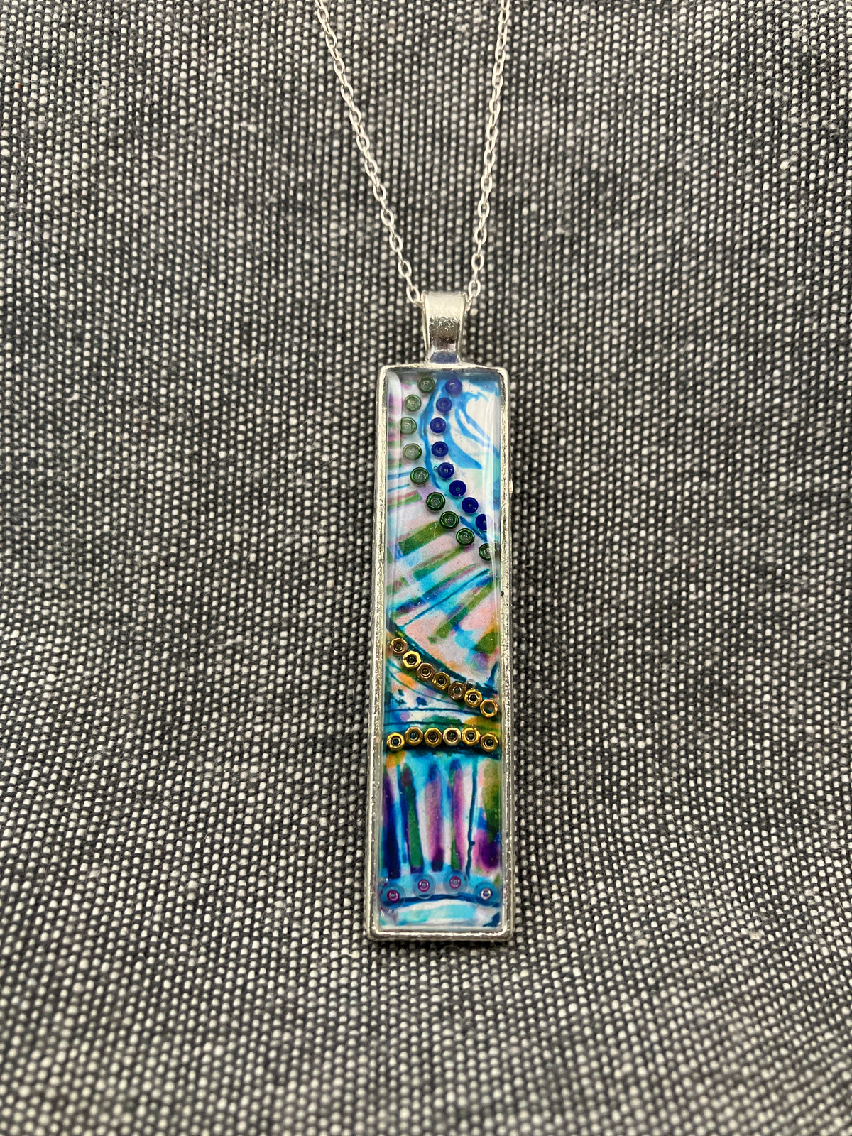 Long Rectangle Blue Lines Necklace