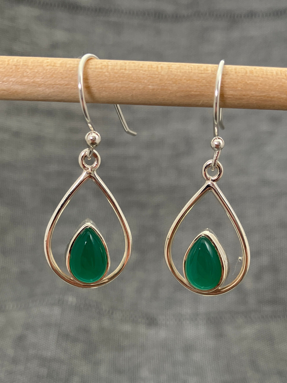 Green Onyx Pear In Loop Earrings