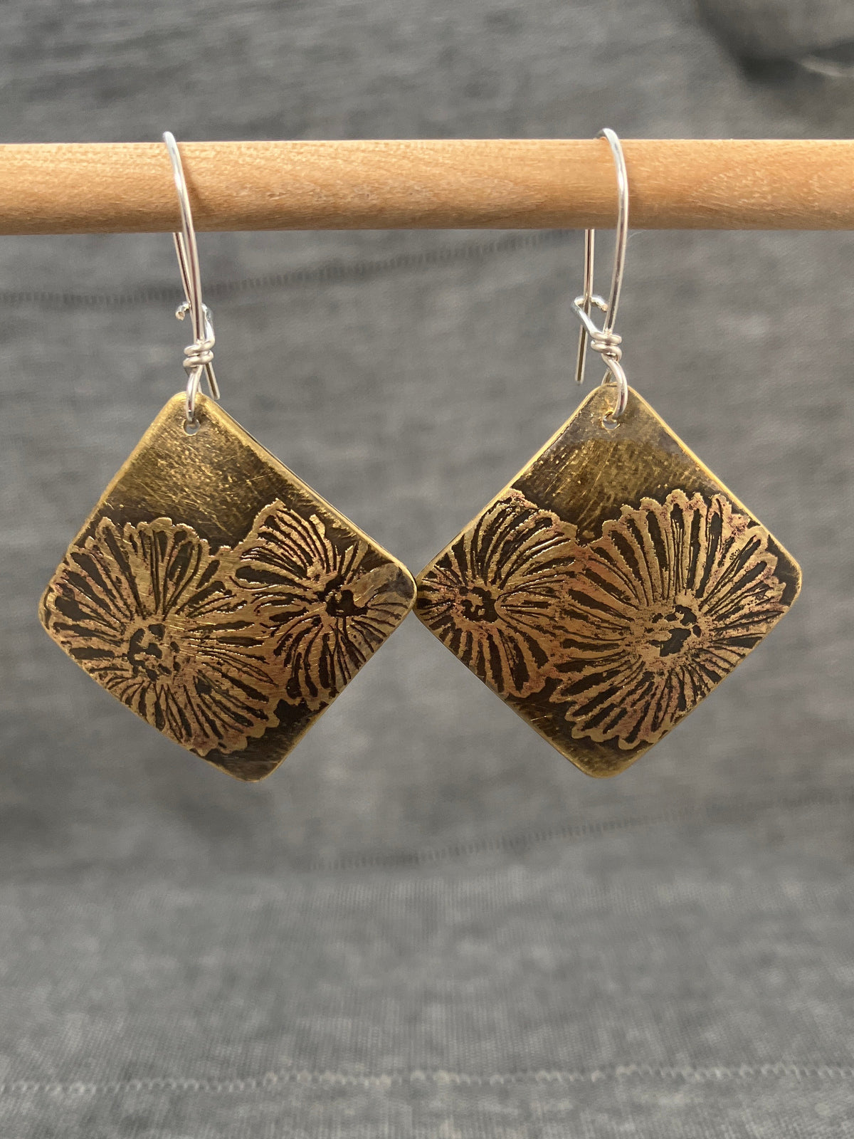 Out Of Line Daisy Square Brass Earrings