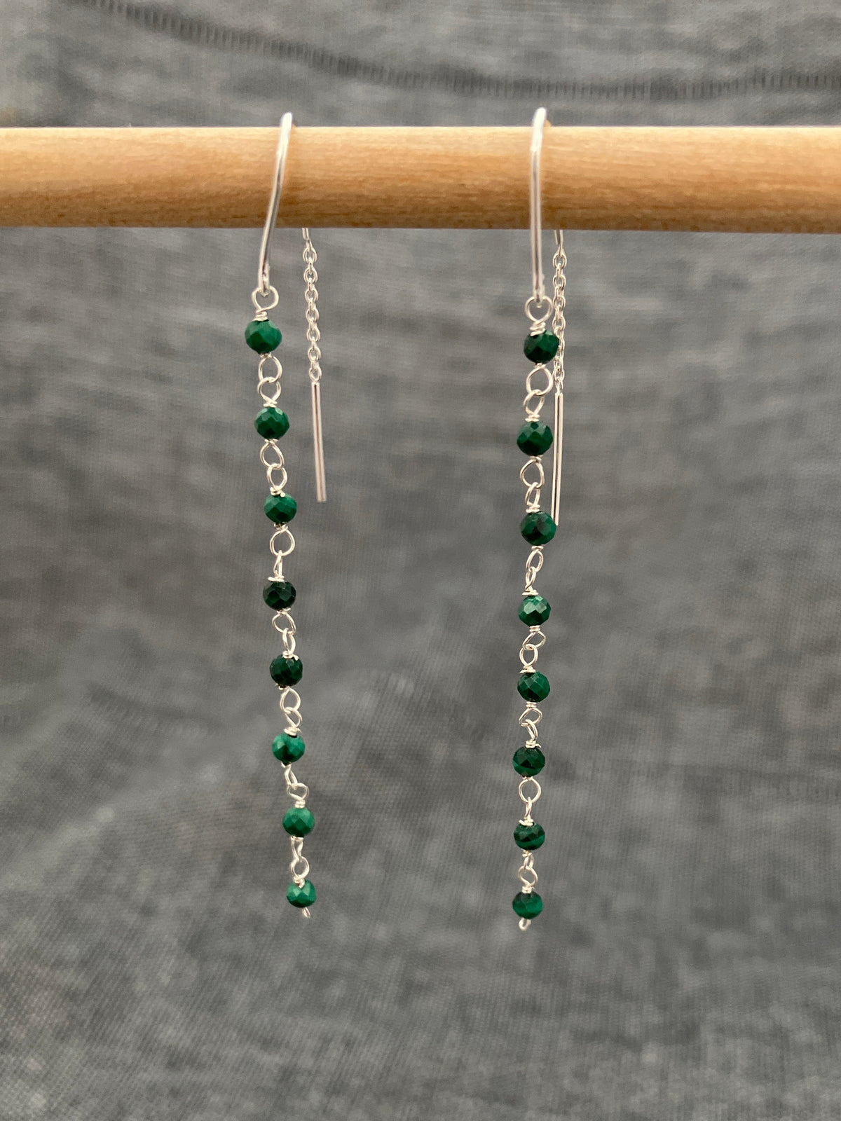 Malachite Bead Chain Earring