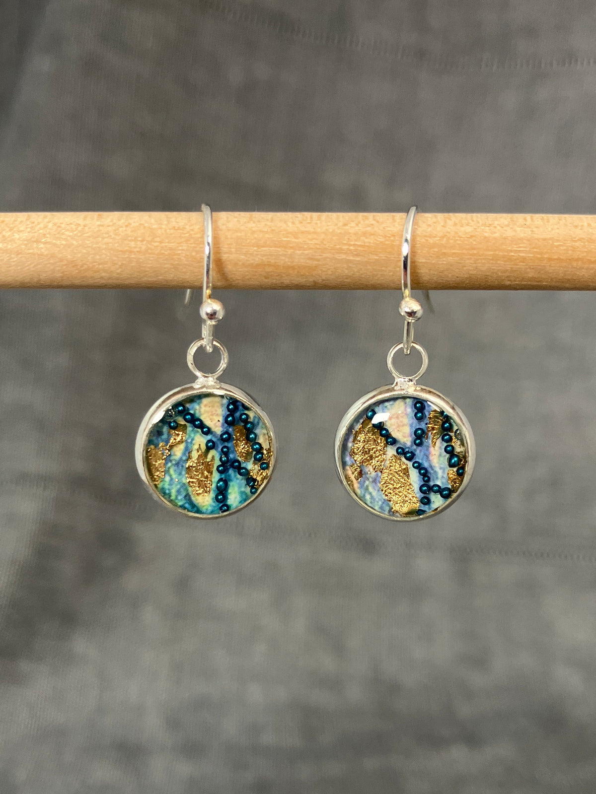 Round Teal And Goldy Earrings
