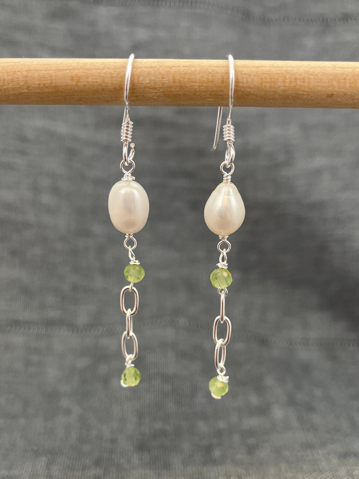 Peridot And Pearl Chain Earrings