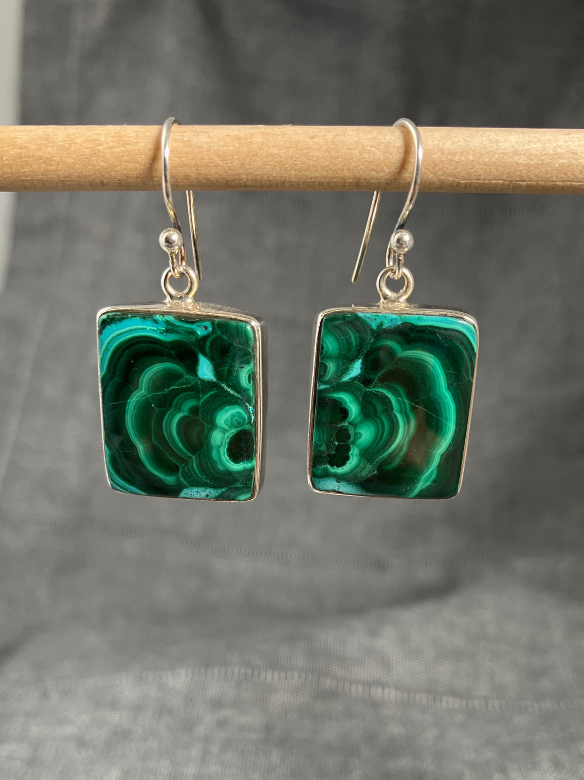 Malachite With Azurite Rectangle Earrings
