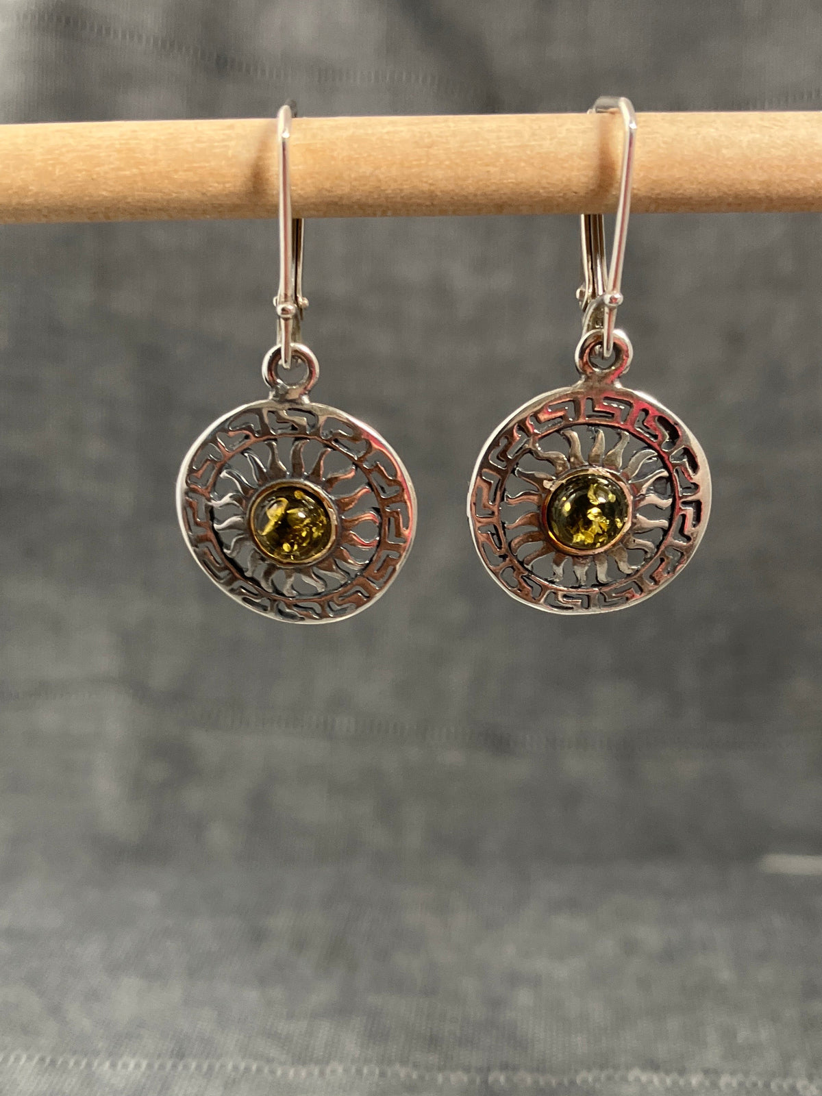 Green Amber Wheels Earrings