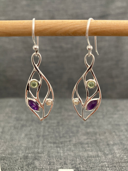 Amethyst And Peridot Leaf Earring