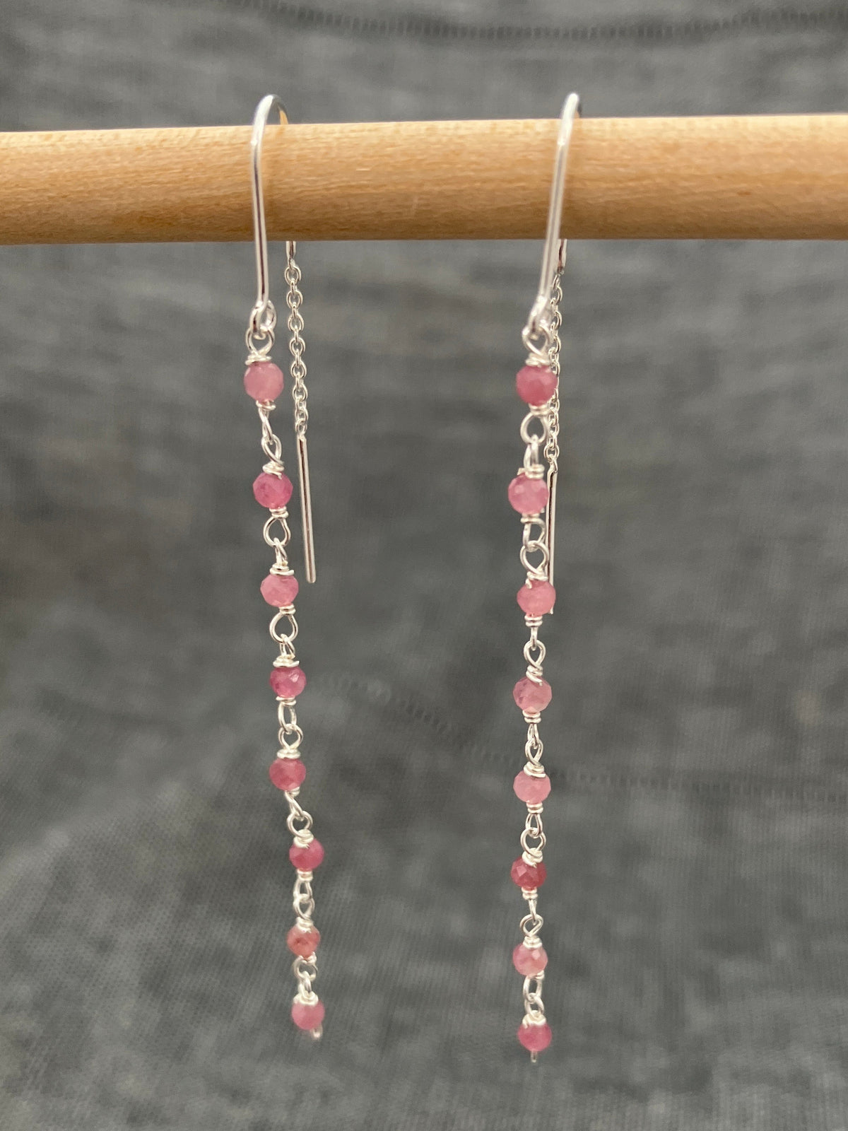Pink Tourmaline Bead Chain Earrings