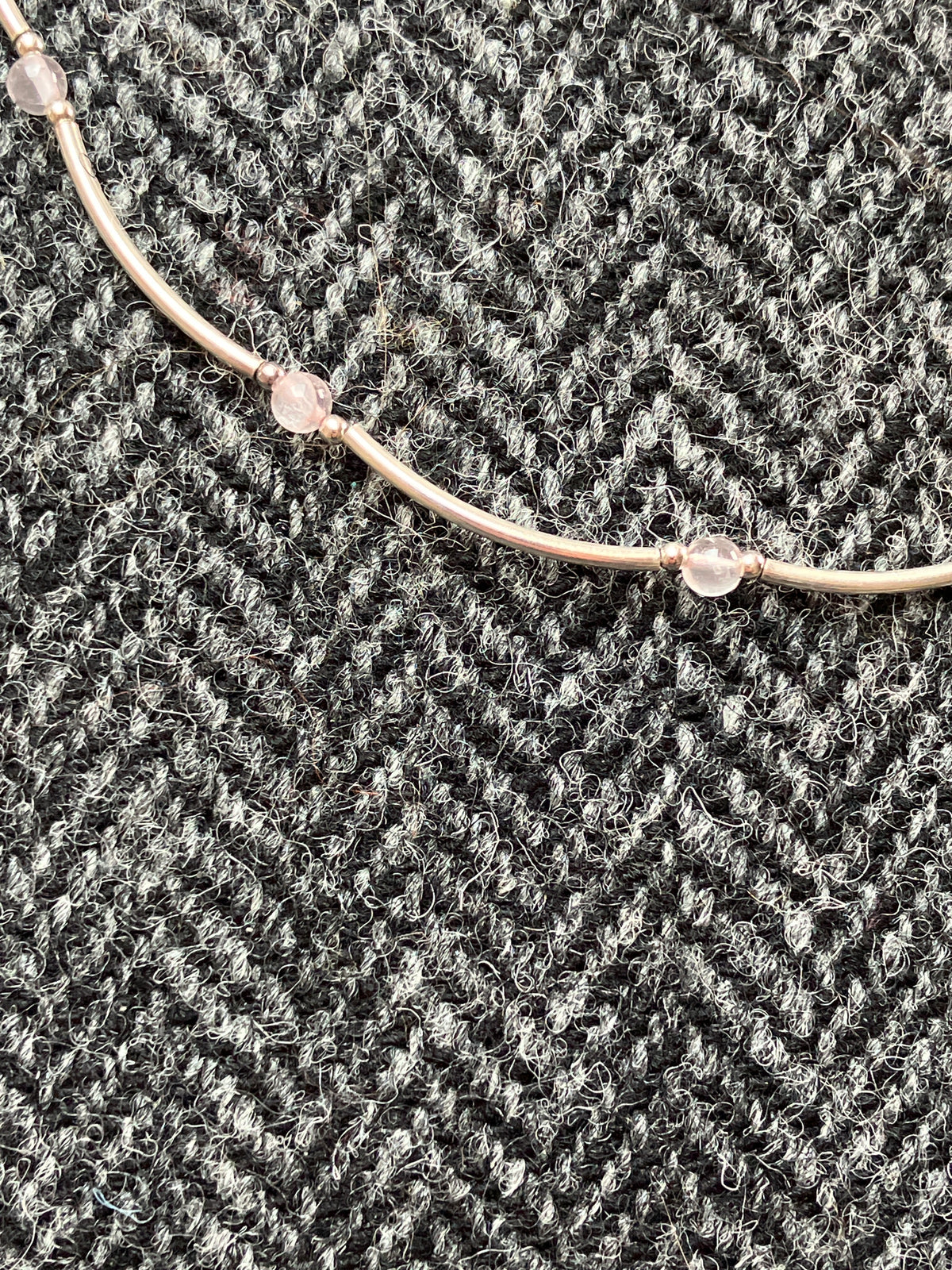 Rose Quartz Bead And Silver Choker
