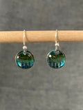 Inky Round Teal Waves Earrings