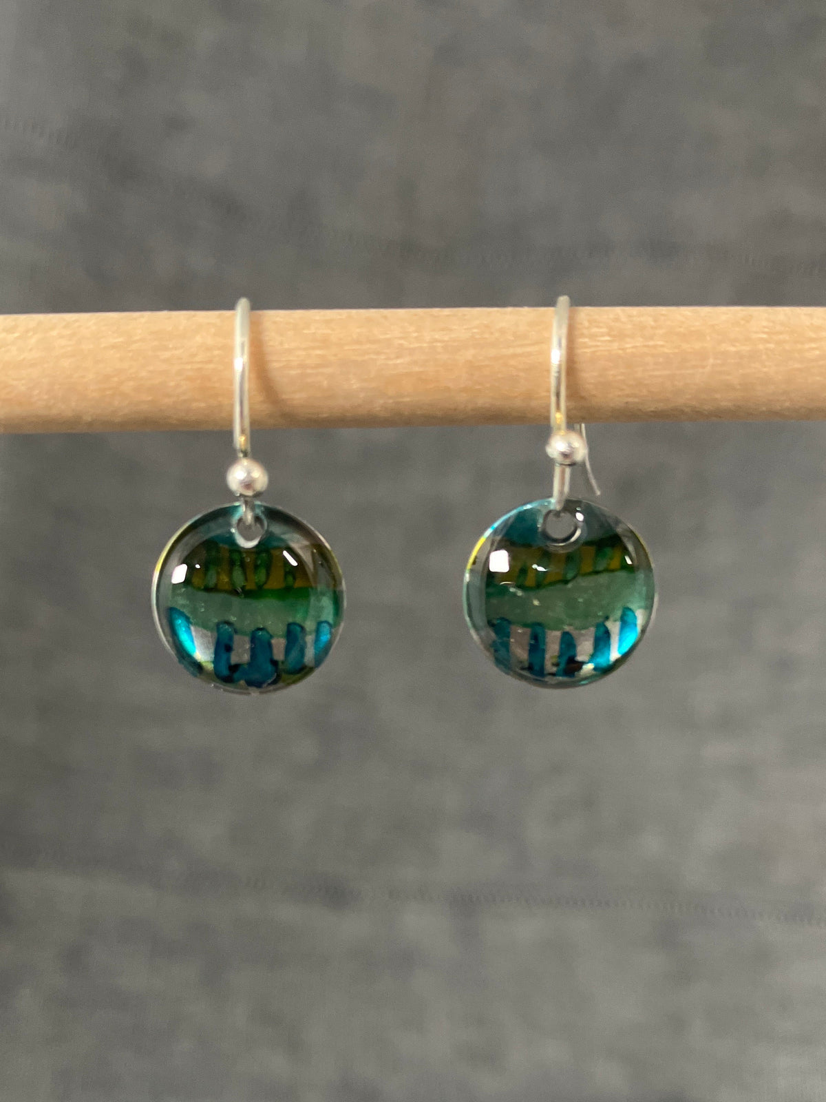 Inky Round Teal Waves Earrings