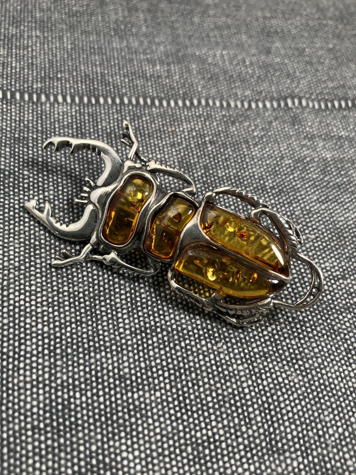 Amber Stag Beetle Brooch