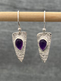 Amethyst Hammered Arrowhead Earrings
