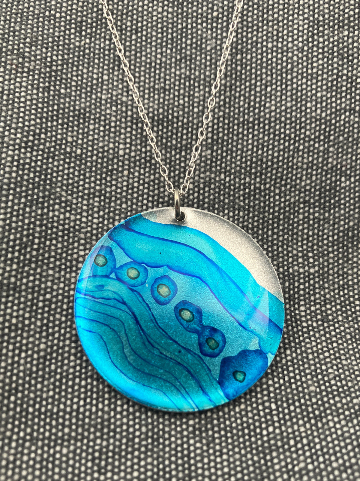 Inky Blue Seascape Disc Necklace