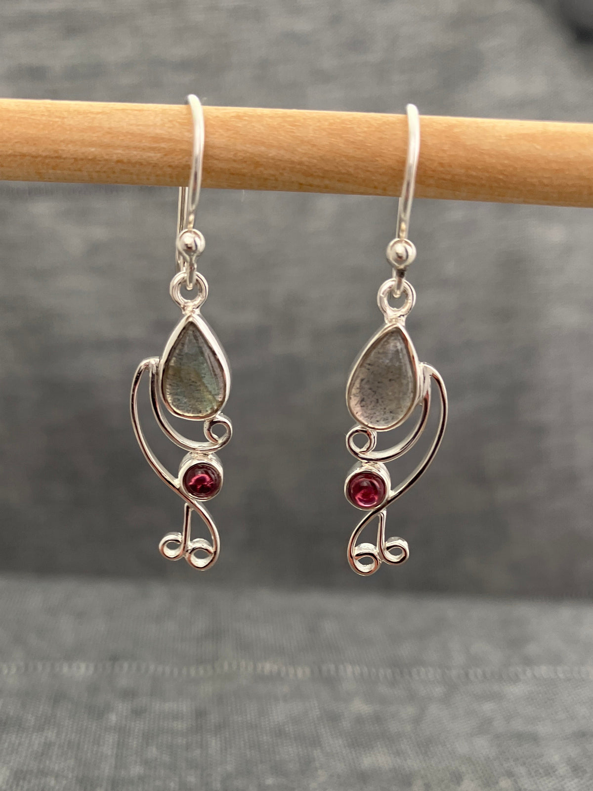 Labradorite And Garnet Curlicue Earring