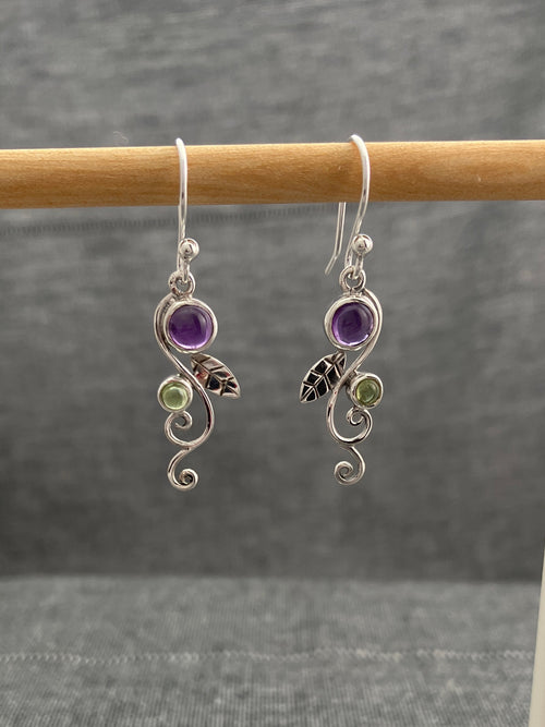 Amethyst And Peridot Tendril Earring