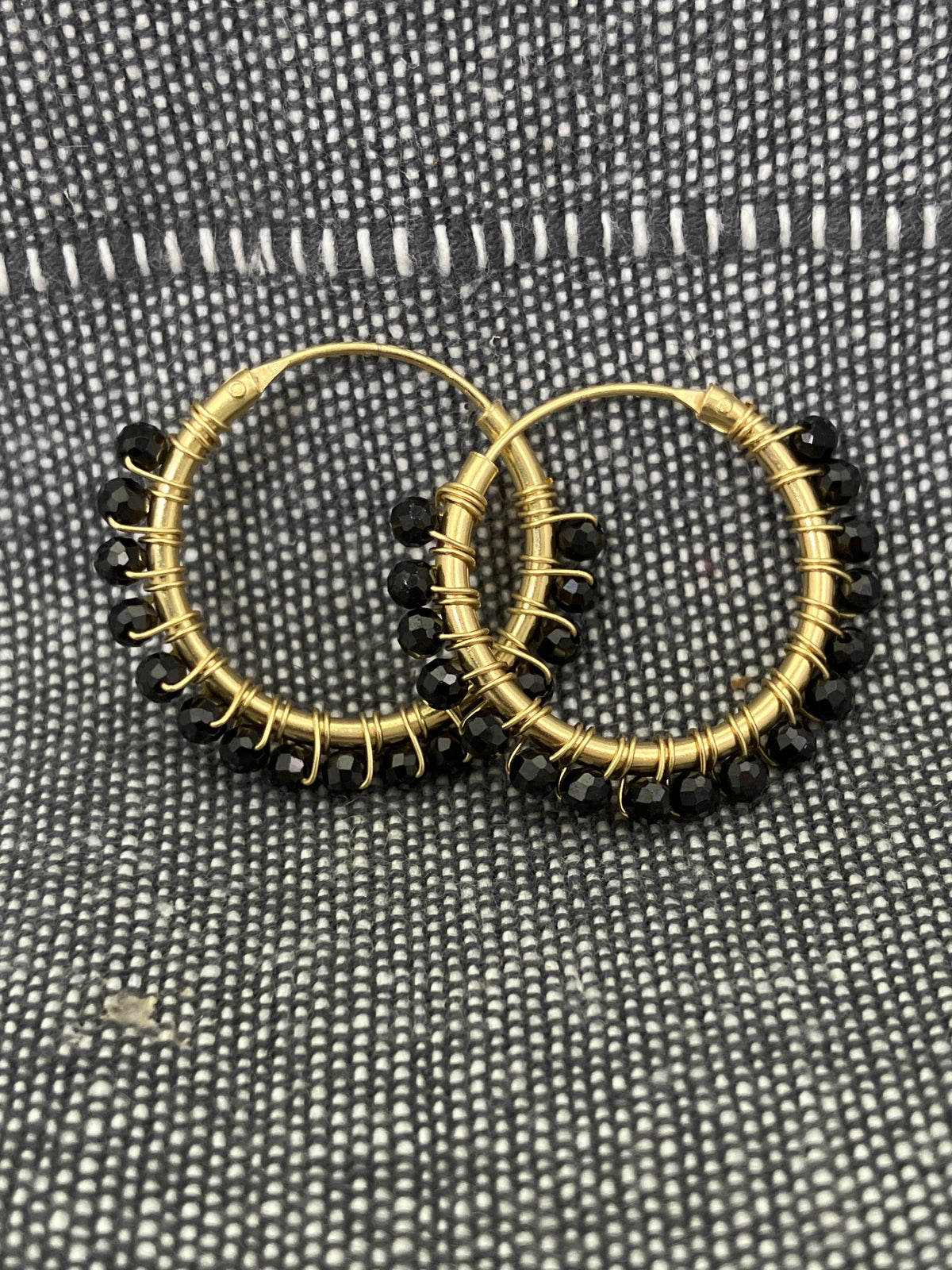 Black Onyx Gold Plated Stone Hoops