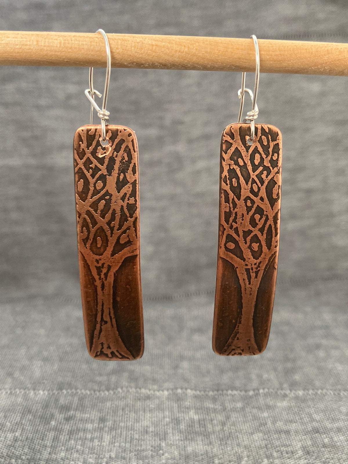 Out Of Line Tree Rectangle Copper Earrings