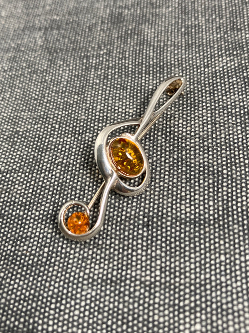 Amber Musical Clef Brooch