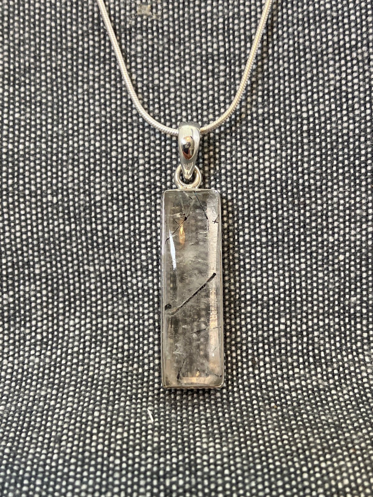 Black Tourmaline In Quartz Rectangle Pendant