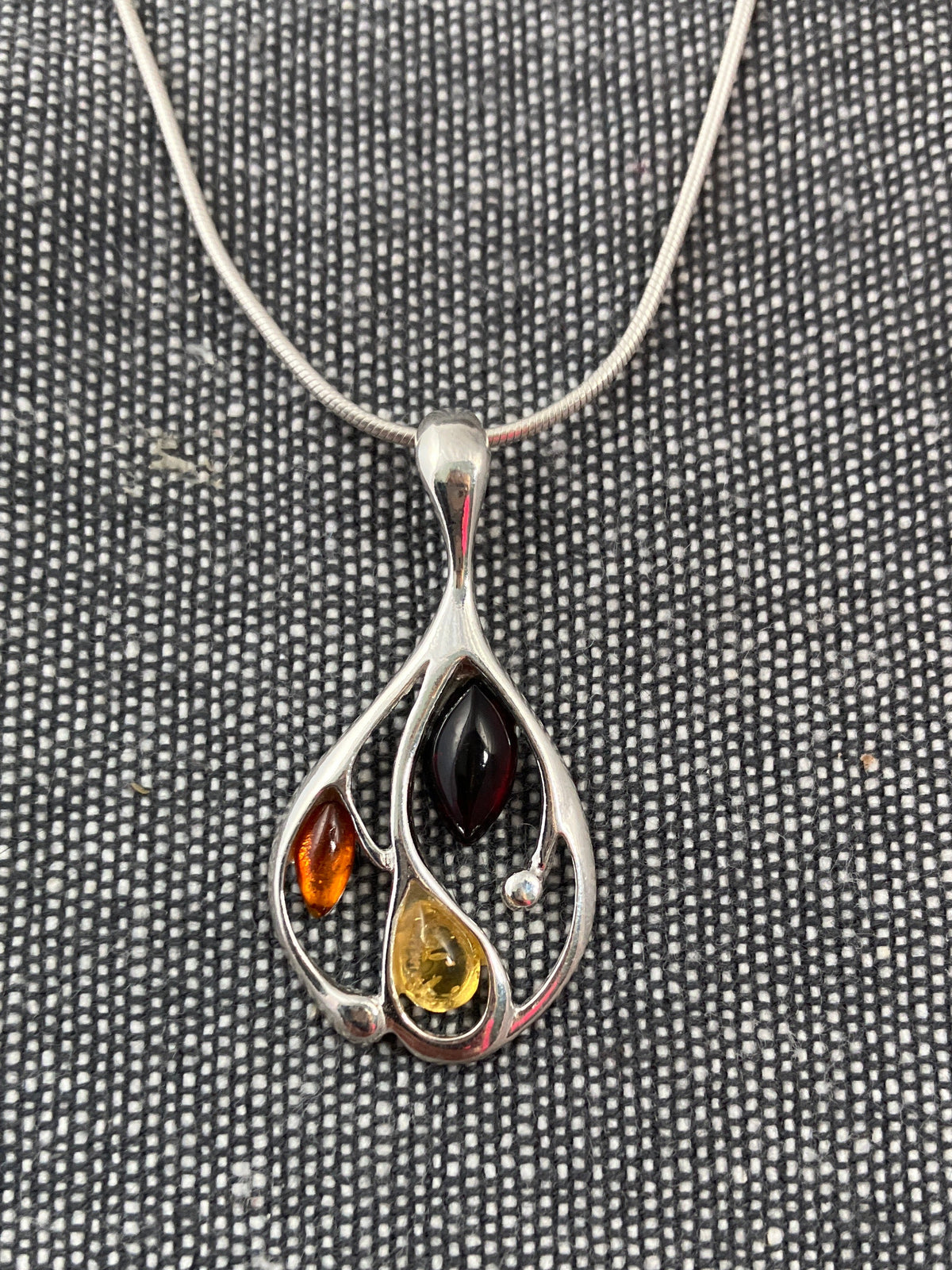 Triple Frondy Loop Amber Pendant