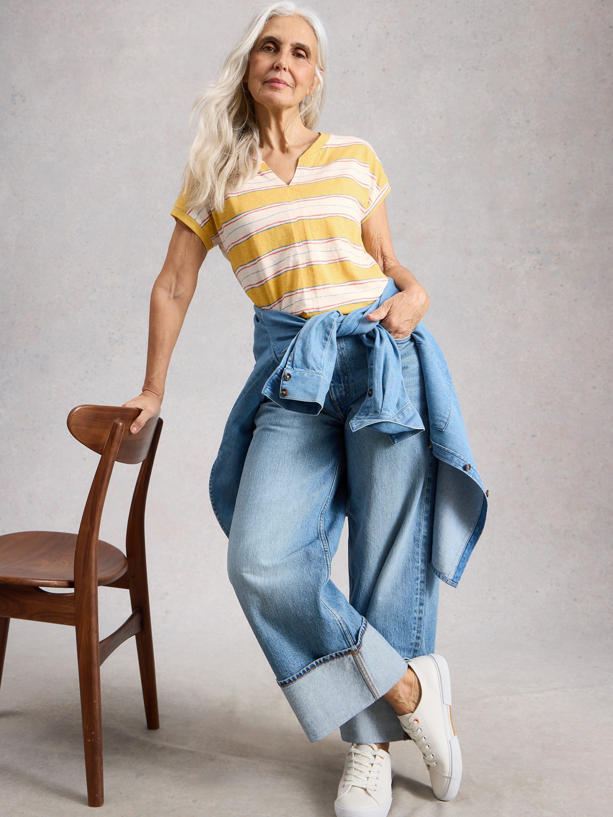 Nelly Notch Stripe Tee Yellow