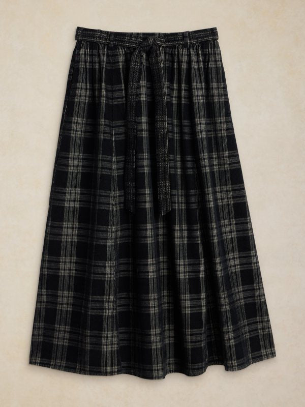 Annika Cord Check Midi Skirt Black