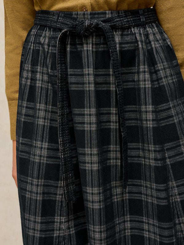 Annika Cord Check Midi Skirt Black