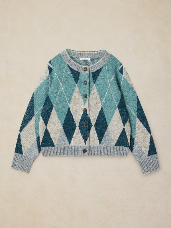 Argyle Check Cardi Blue Mlt