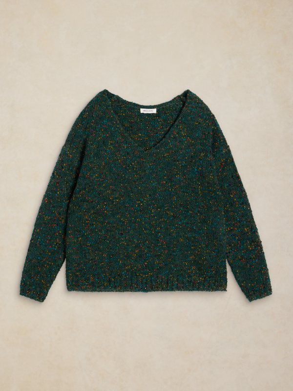 Texture V-neck Jumper Green