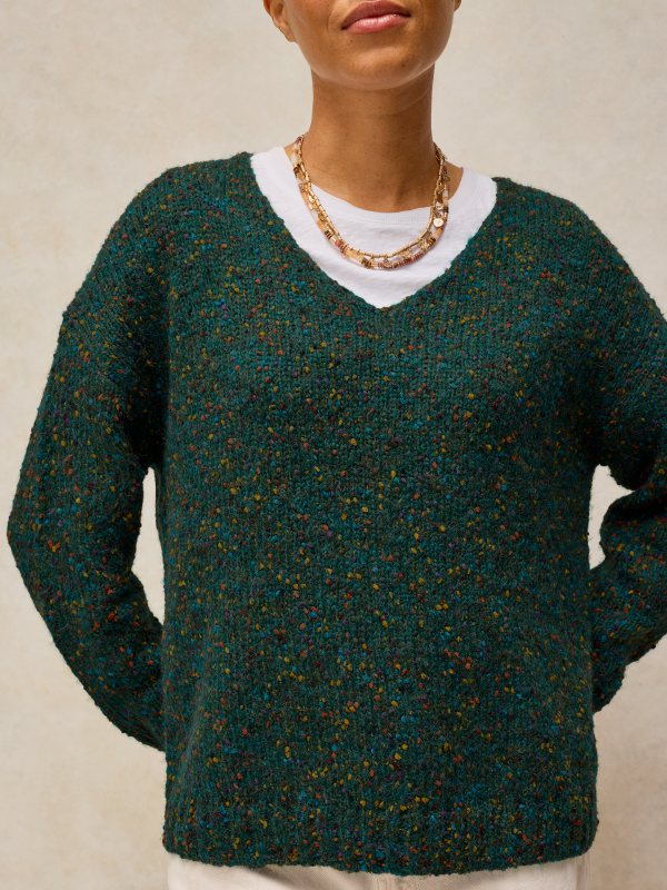 Texture V-neck Jumper Green