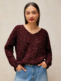 Texture V-neck Jumper Plum