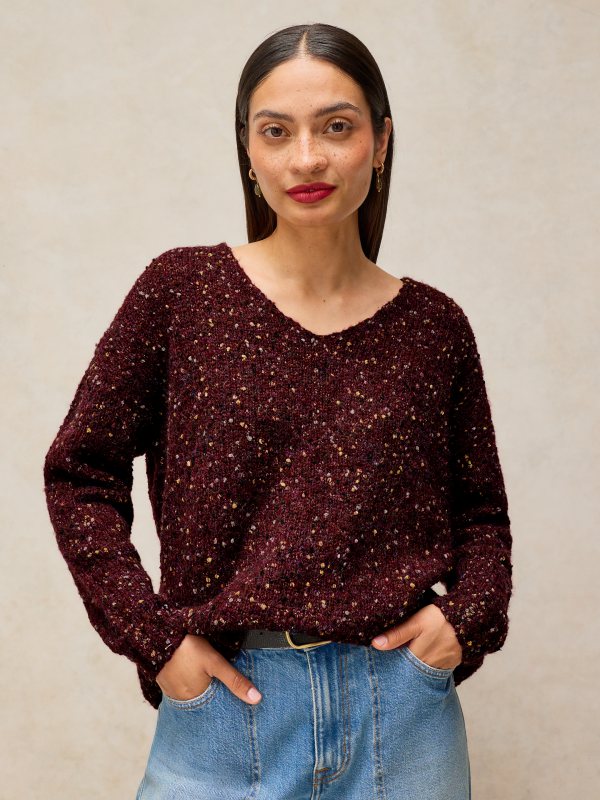 Texture V-neck Jumper Plum