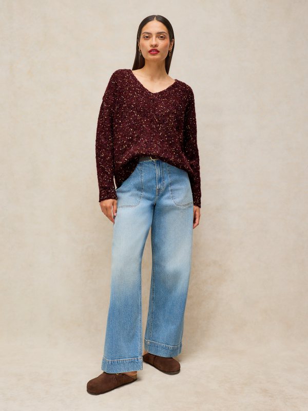 Texture V-neck Jumper Plum