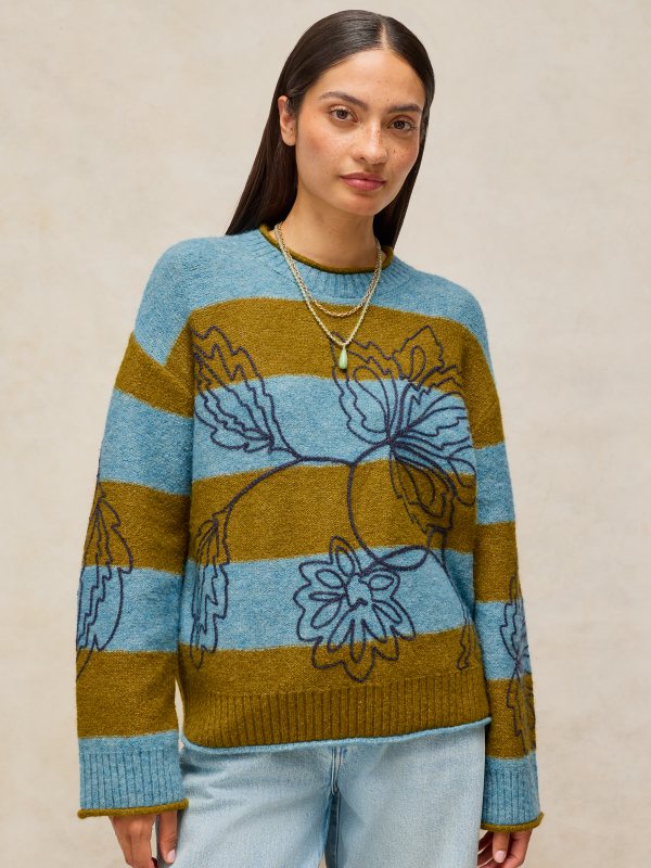 Emma Embroidered Stripe Jumper Blue