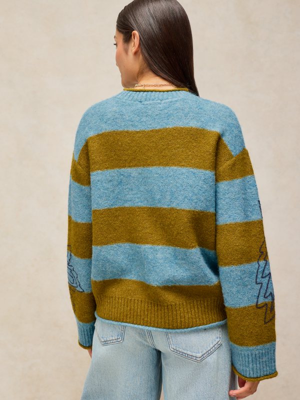 Emma Embroidered Stripe Jumper Blue