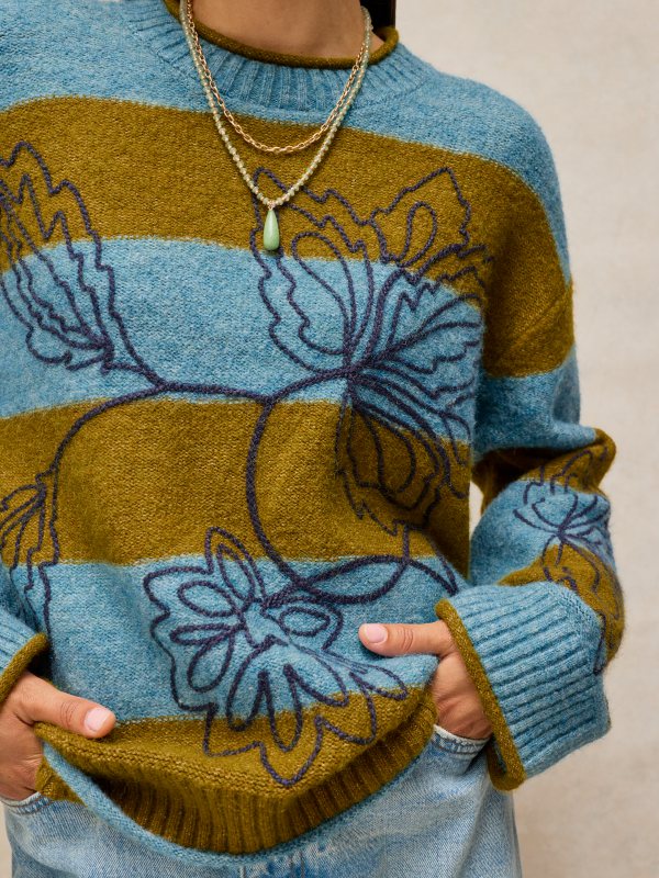 Emma Embroidered Stripe Jumper Blue