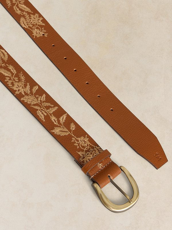 Embroidered Belt Mid Tan
