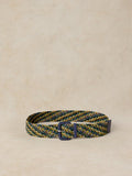 Leather Wide Weave Belt Blue Mlt