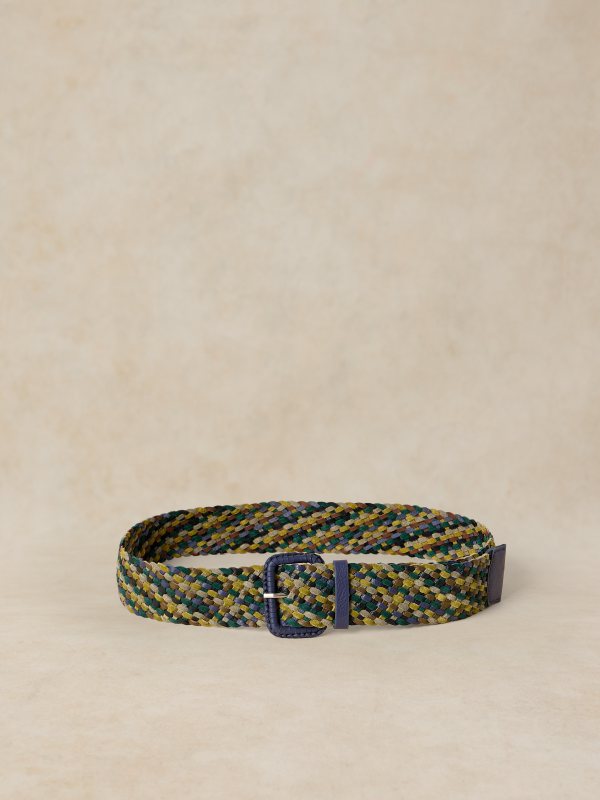 Leather Wide Weave Belt Blue Mlt