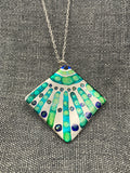Inky Rhombus Green Lines Necklace