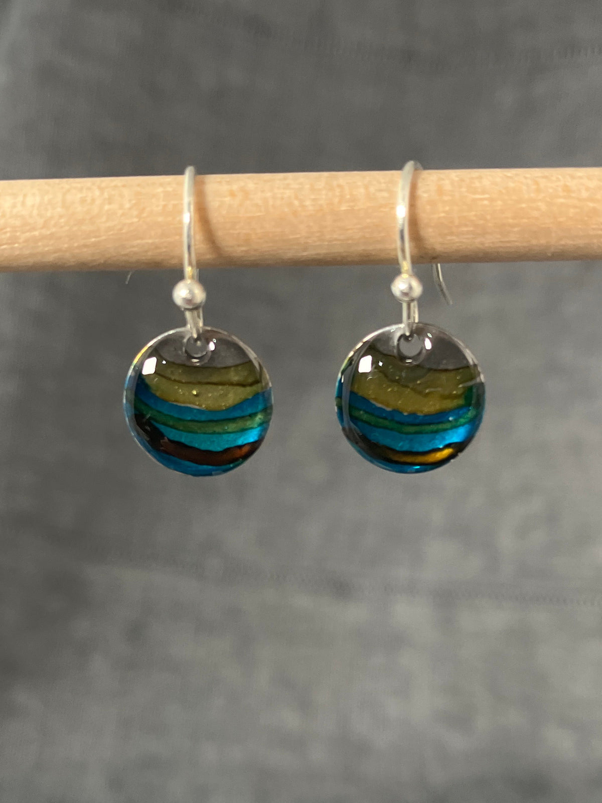 Inky Round Teal Stripe Earrings