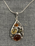 Multicoloured Amber Filigree Pear Pendant