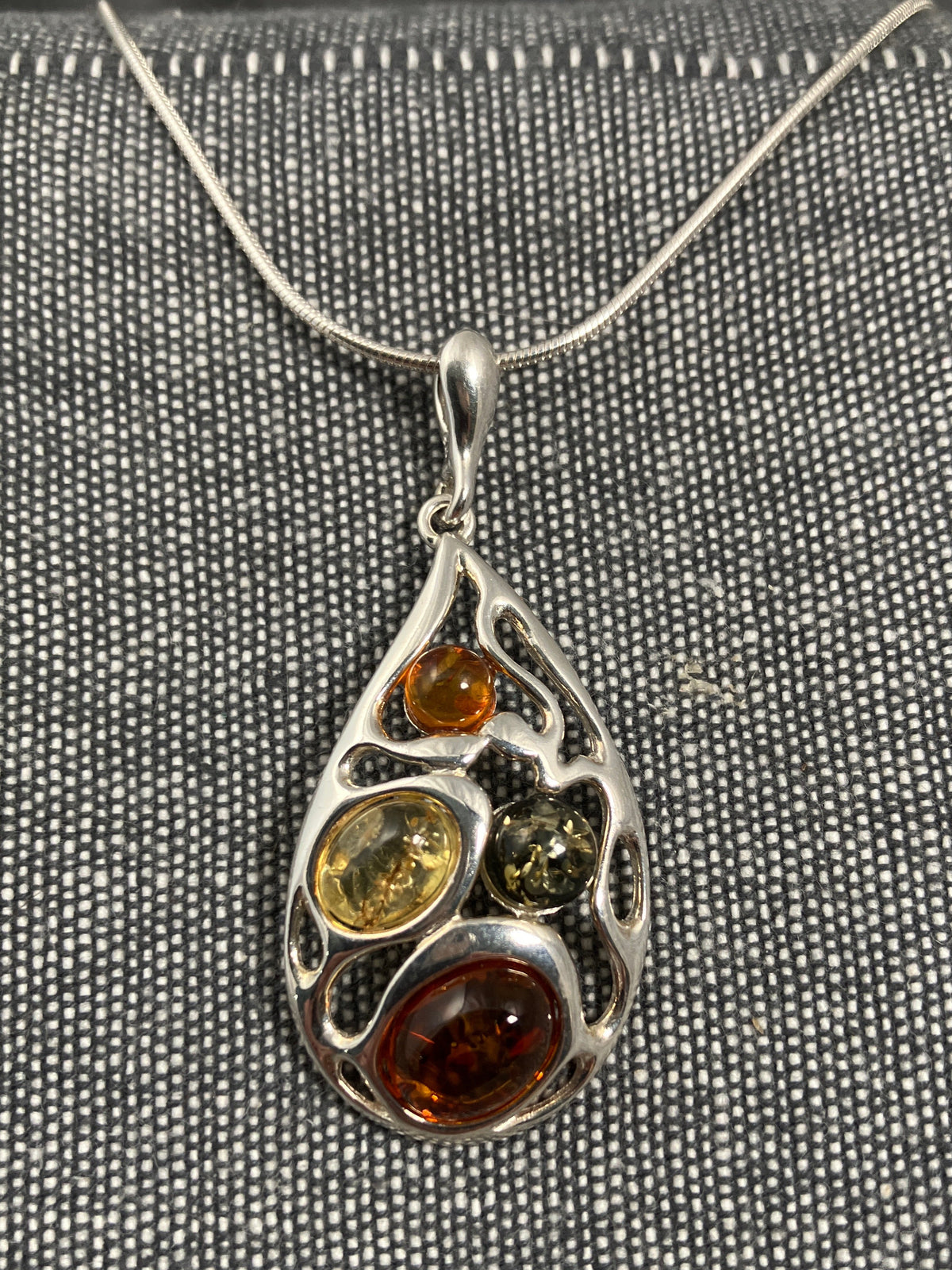 Multicoloured Amber Filigree Pear Pendant