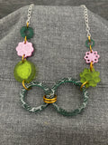 Shimmer Teal Loop Green Disc Chain Necklace
