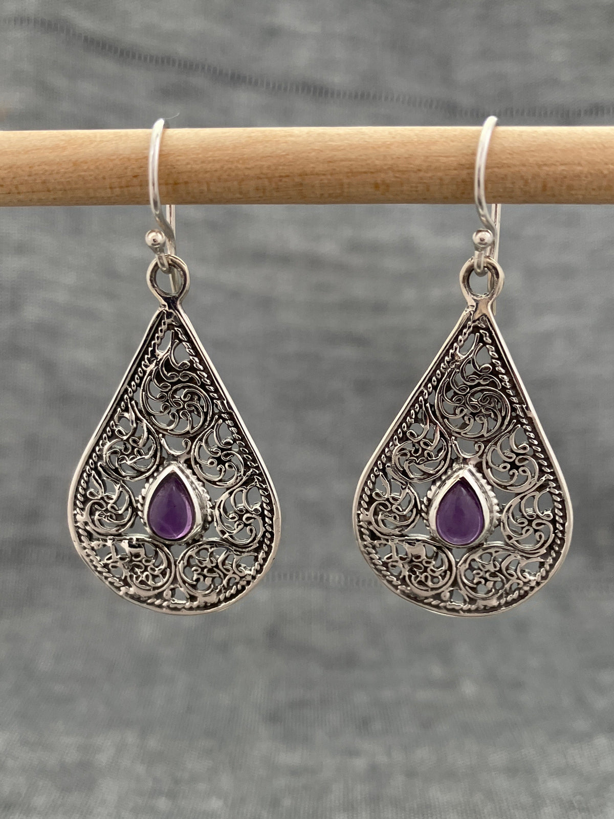 Amethyst Ornate Pear Earrings
