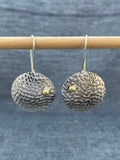 Textured Disc With Brass Ball Earrings