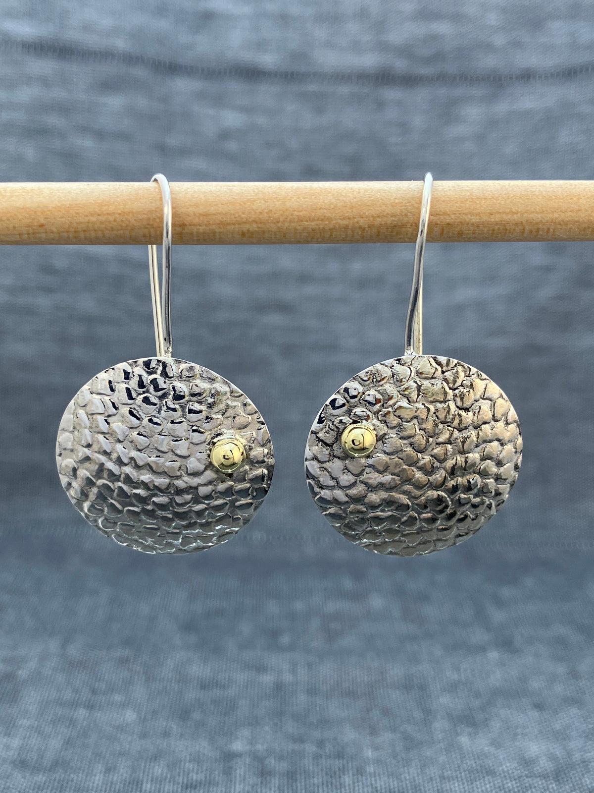 Textured Disc With Brass Ball Earrings