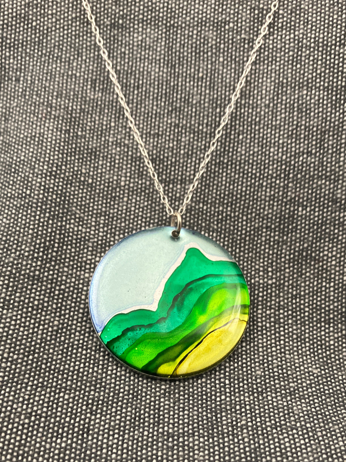 Inky Green Hills Disc Necklace