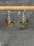 Wood Yellow Blue Birdie Earrings